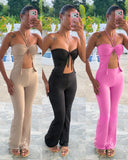 Ribbed Pants Set With Tie Detail