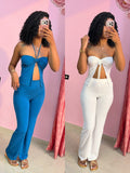 Ribbed Pants Set With Tie Detail